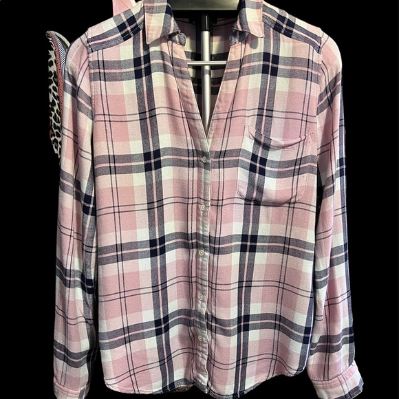 Paige Pink Plaid Button down shirt - Picture 3 of 13
